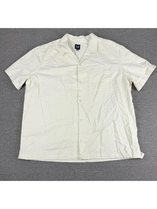 GAP Other - Gap Men's XXL Seersucker Short Sleeve Camp Collar Button Front Shirt Cream NWT